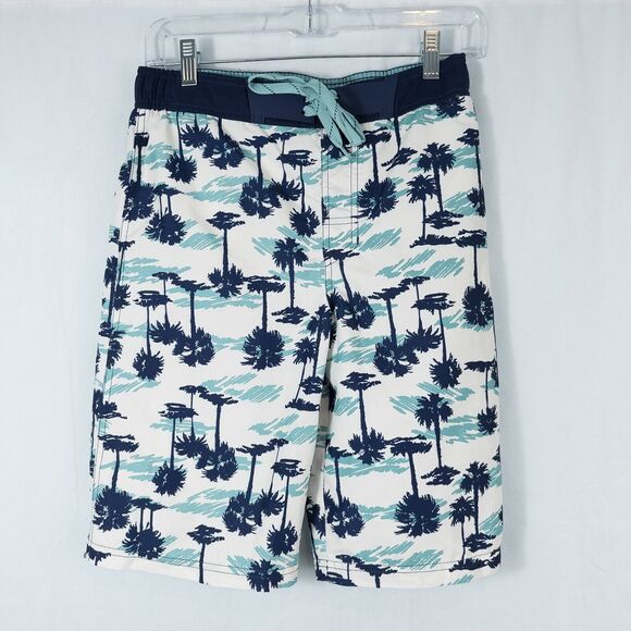 Cat & Jack Palm Tree Swim Trunks Boys XL (16) Tropical White Blue Beach Summer - Picture 1 of 14